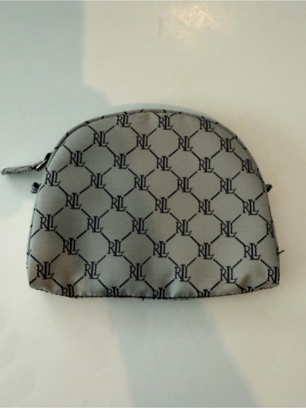 Ralph Lauren Gray RL Monogram Zip Cosmetic Pouch